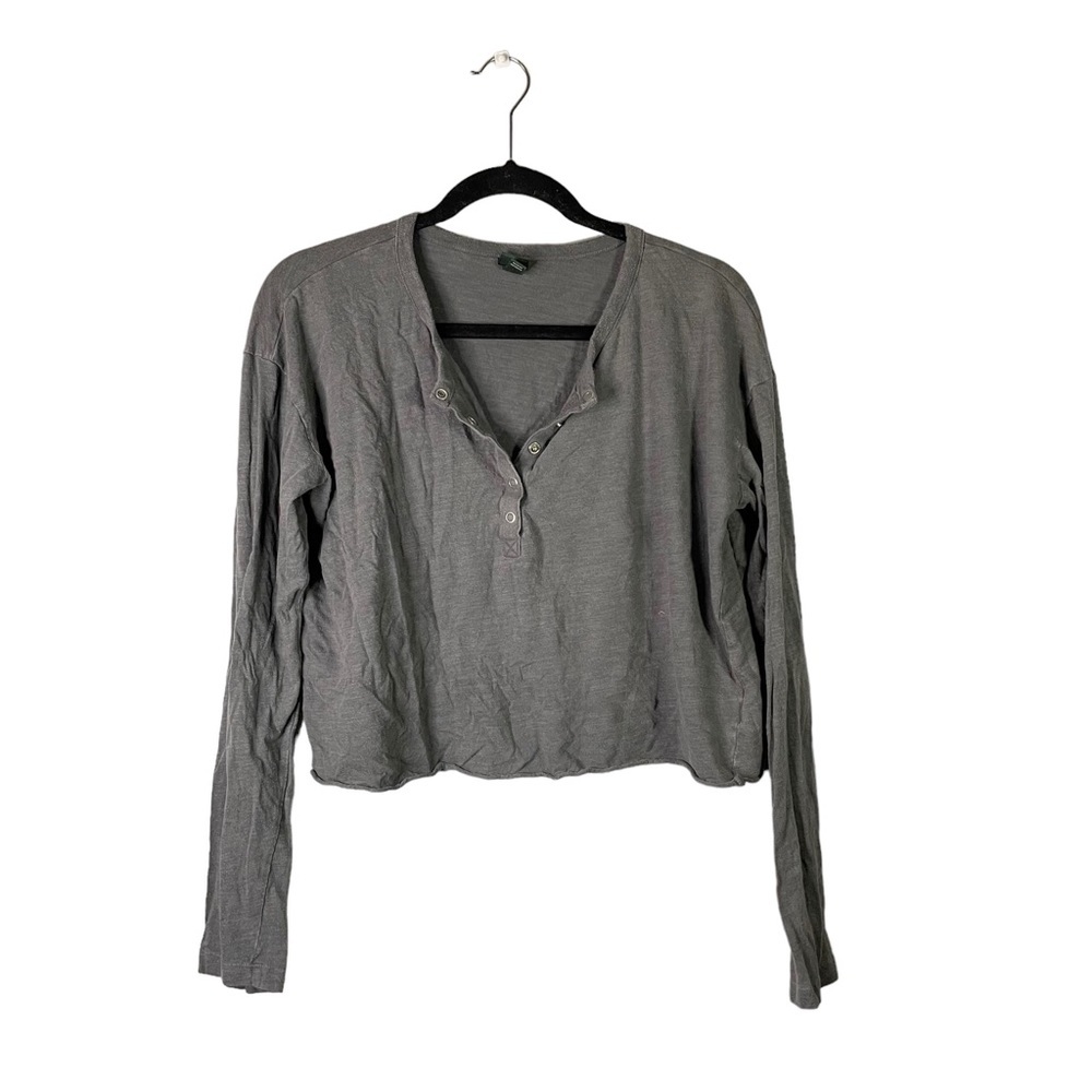 Wild Fable Grey 1/2 Button Up Long Sleeve Preppy Casual Crop Top Size Small